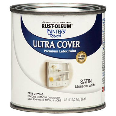 Rust-Oleum Painters Touch Ultra Cover Satin Blossom White Paint Exterior and Interior 250 g/L 0.5 pt