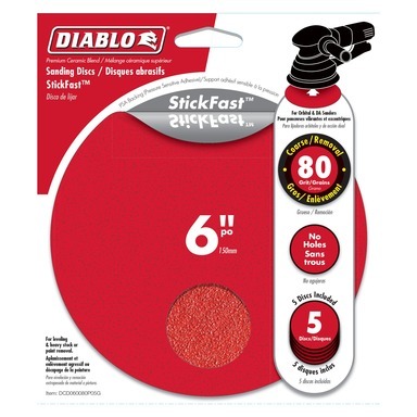 5PK 6'' 80G PSA Sanding Disc