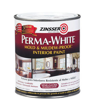 Zinsser Perma-White Semi-Gloss White Water-Based Mold and Mildew-Proof Paint  Interior 1 qt