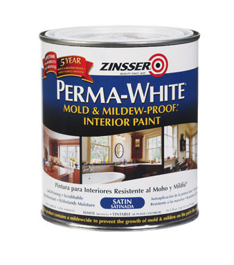 Zinsser Perma-White Satin White Water-Based Mold and Mildew-Proof Paint  Interior 1 qt