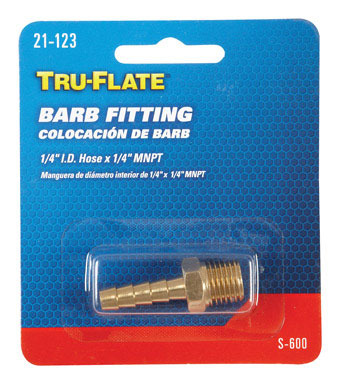 Tru-Flate Brass Barb Hose Fitting 1/4  Male  1 1 pc
