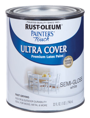 Rust-Oleum Painters Touch Ultra Cover Semi-Gloss White Water-Based Paint Exterior and Interior 250 g