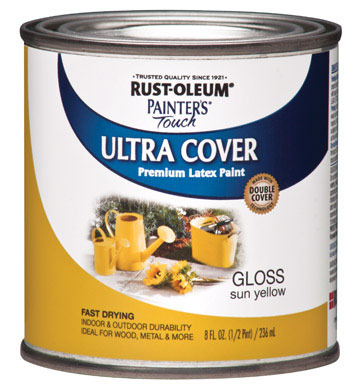 Rust-Oleum Painters Touch Ultra Cover Gloss Sun Yellow Water-Based Paint Exterior and Interior 250 g