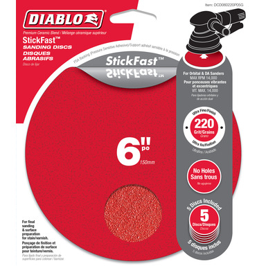 5PK 6'' 220G PSA Sanding Disc