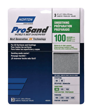 9 X 11 100 GRIT SAND PAPER 3PK