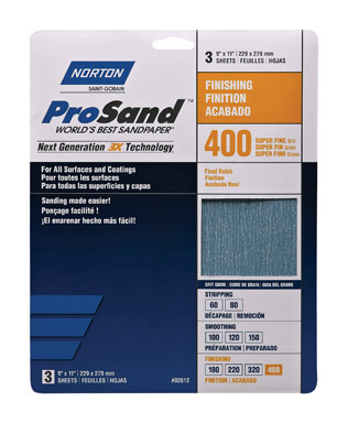 400GR SANDPAPER  3PK 9X11"