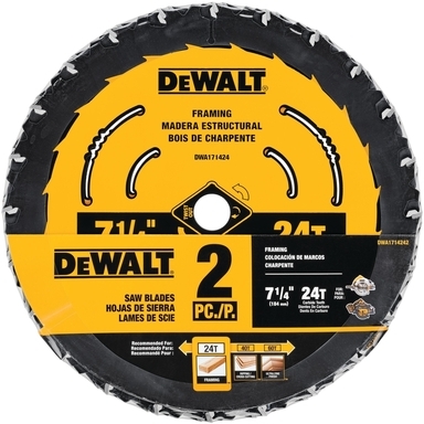DeWalt 7-1/4 in. D X 5/8 in. S Tungsten Carbide Tipped Circular Saw Blade Set 24 teeth 2 pk