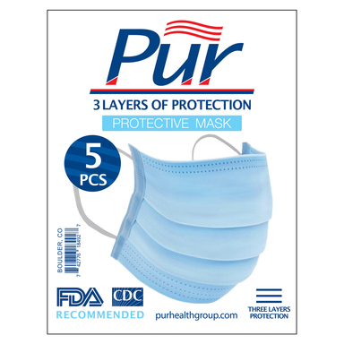 PUR DISPOS FACE MASK 5PK