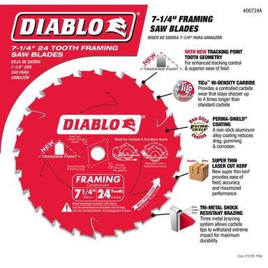 Diablo 7-1/4 in. D X 5/8 in. S Carbide Tip Titanium Framing Blade 24 teeth 1 pc