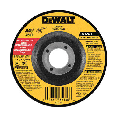 DeWalt High Performance 4-1/2 in. D X 7/8 in. S Aluminum Oxide Cut-Off Wheel 1 pc