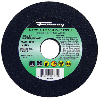 Forney 4-1/2 in. D X 7/8 in. S Silicon Carbide Masonry Cutting Wheel 1 pc