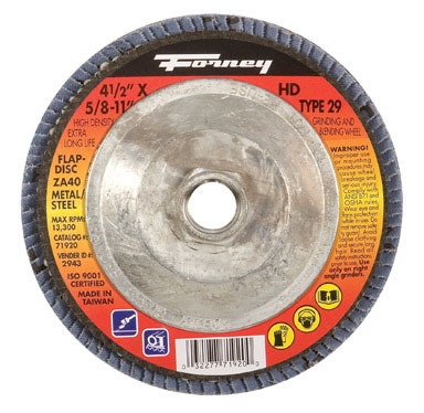 Forney 4-1/2 in. D X 5/8 in. S Zirconia Aluminum Oxide Flap Disc 40 Grit 1 pc