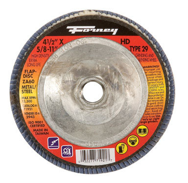 Forney 4-1/2 in. D X 5/8 in. S Zirconia Aluminum Oxide Flap Disc 60 Grit 1 pc