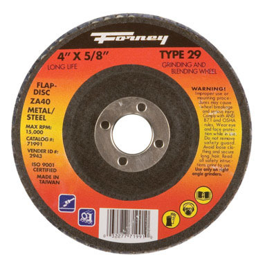 Forney 4 in. D X 5/8 in. S Zirconia Aluminum Oxide Flap Disc 36 Grit 1 pc