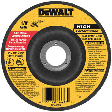 DeWalt 4 in. D X 1/8 in. thick T X 5/8 in. S Metal Grinding Wheel 1 pc