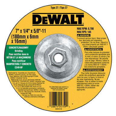 DeWalt 7 in. D X 1/4 in. thick T X 5/8 in. S Masonry Grinding Wheel 1 pc