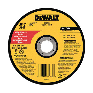 DeWalt High Performance 6 in. D X 7/8 in. S Aluminum Oxide Cut-Off Wheel 1 pc