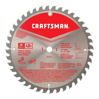 Craftsman 10 in. D X 5/8 in. S Carbide Circular Saw Blade 40 teeth 1 pk