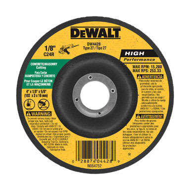 DeWalt High Performance 4 in. D X 1/8 in. thick T X 5/8 in. S Masonry Grinding Wheel 1 pc