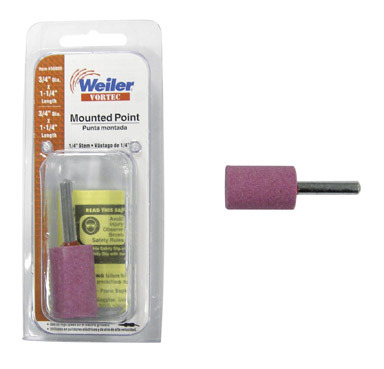 Weiler Vortec 1-1/4 in. D X 0.25 in. L Aluminum Oxide Stem Mounted Point Cylinder 28000 rpm 1 pc
