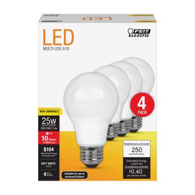 4PK A19 E26 SW 25W LED Bulbs