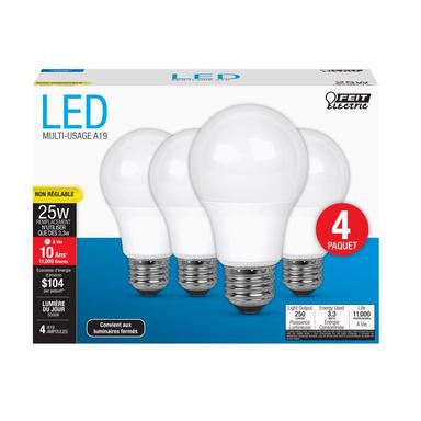 4PK A19 E26 DL 25W LED Bulbs
