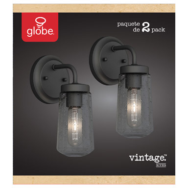 WALL SCONCE VNTG BLK 2PK