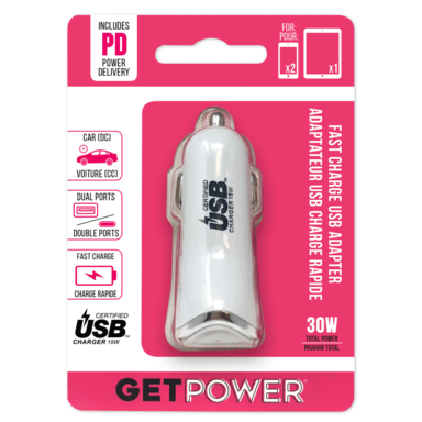 DUAL USB CAR ADAPTER WHT
