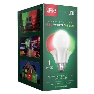 LED A19 GRN/RED/WHT 2W