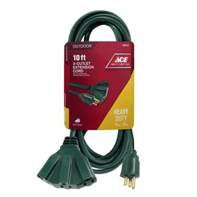 3OUTL EXT CORD 10' GRN