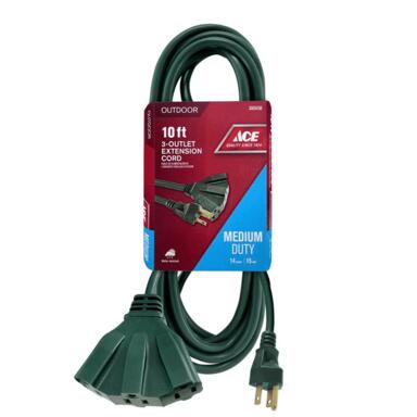 3OUTL EXT CORD 10' GRN