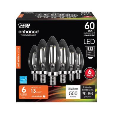 FEIT B10 E12 60W CANDELABRA 6PK
