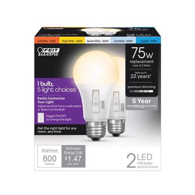 A19 75W DIMMABLE 6WY 2PK