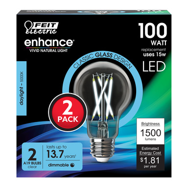 2PK 100W A19 LED Daylight Bulb