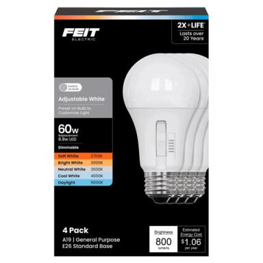60W A19 4PK ADJ WHT LED
