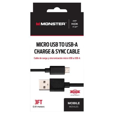 3' Micro USB to USB A Sync Cable