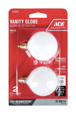 BULB ACE G16.5 25W 2PK