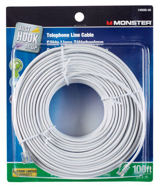 Monster Just Hook It Up 100 ft. L White Modular Telephone Line Cable