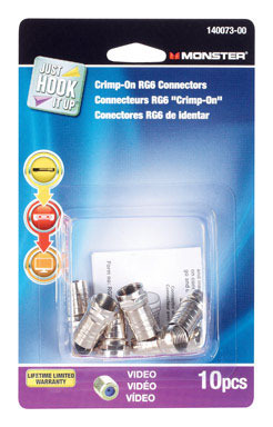 Monster Just Hook It Up Crimp-On RG6 Coaxial Connector 10 pc