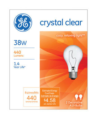 BULB GE CLEAR 2PK 38W