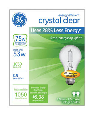 BULB HAL A19 53W CLR 2PK