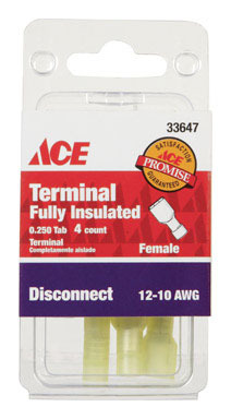Ace Insulated Wire Female Disconnect Yellow 4 pk