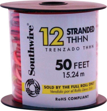 50' 12/1 Stranded THHN RED Wire