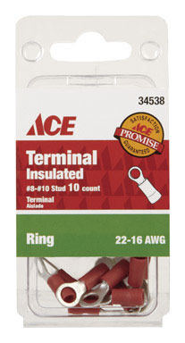 10PK Insulated Wire Ring Term Rd