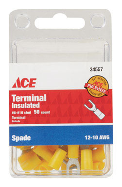 Ace Insulated Wire Spade Terminal Yellow 50 pk