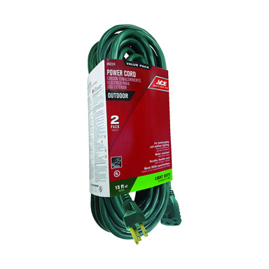 Ext Cord 16/3grn 15' Pk2