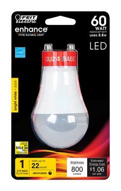 Feit Electric Enhance A19 GU24 LED Bulb Bright White 60 W 1 pk