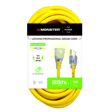 25' 14/3 Yellow Extension Cord