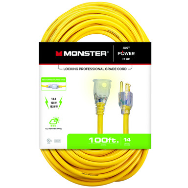 100' 14/3 Yellow Extension Cord