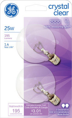 BULB GE G16.5 25W CLR2PK